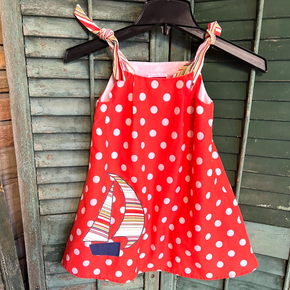 Chocolate soup dress sailboat red polka dot size 4